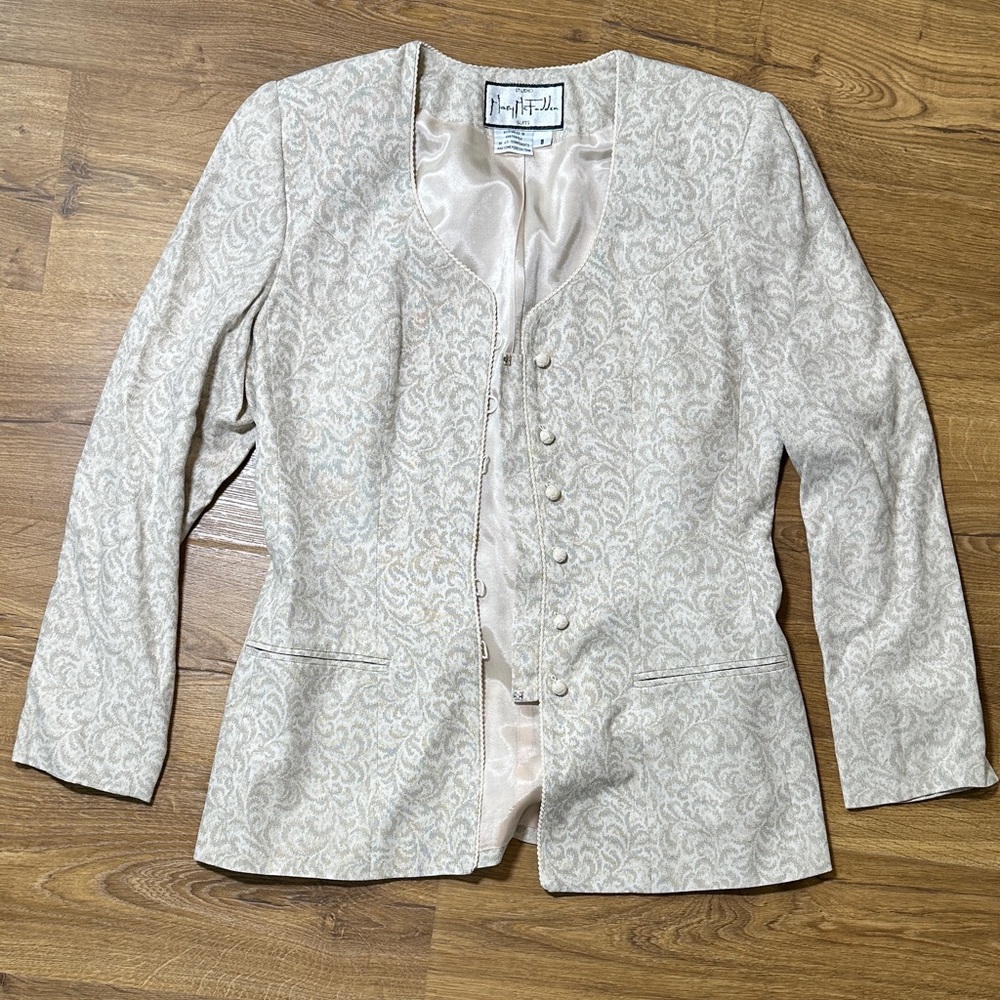 Mary McFadden Studio Cream Jacquard Button-Front Blazer Size 8
